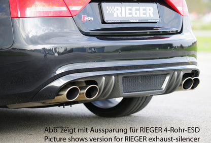 Audi A5 (B8/B81) Rieger Heckeinsatz  für orig. Doppelendrohr li u. re, ABS, Carbon-Look, für Fzg. mit S-Line Exterieur, 
inkl. Alugitter, Montagezubehör, Gutachten