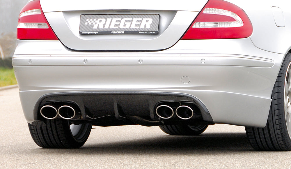 Mercedes CLK (W209) Fox ESD Ausgang li./re., Anschluss Ø70mm je 2x115x85mm Typ 32, Mercedes CLK (W209) Cabrio links, rechts, 4x115x85mm, für RIEGER-Heckansatz, Edelstahl, 
inkl. Gutachten