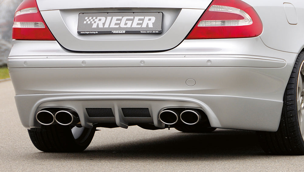 Mercedes CLK (W209) Fox ESD Ausgang li./re., Anschluss Ø70mm je 2x115x85mm Typ 32, Mercedes CLK (W209) Cabrio links, rechts, 4x115x85mm, für RIEGER-Heckansatz, Edelstahl, 
inkl. Gutachten