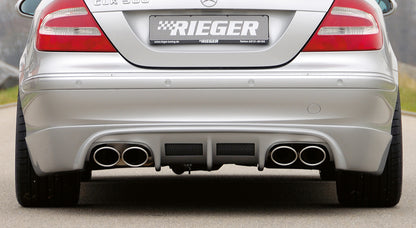 Mercedes CLK (W209) Fox ESD Ausgang li./re., Anschluss Ø70mm je 2x115x85mm Typ 32, Mercedes CLK (W209) Cabrio links, rechts, 4x115x85mm, für RIEGER-Heckansatz, Edelstahl, 
inkl. Gutachten
