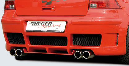 VW Golf 4 Rieger ESD, li./re. 4x76mm, VW Golf 4 Typ 16, mit Prägung,  Rohranschluss ø 55mm links, rechts, 4x76mm, seitl. versetzt, mit Prägung, für RIEGER Heckschürze, Edelstahl, 
inkl. Gutachten