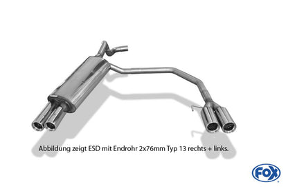 VW Golf 4 Rieger ESD, li./re. 4x76mm, VW Golf 4 Typ 16, mit Prägung,  Rohranschluss ø 55mm links, rechts, 4x76mm, seitl. versetzt, mit Prägung, für RIEGER Heckschürze, Edelstahl, 
inkl. Gutachten