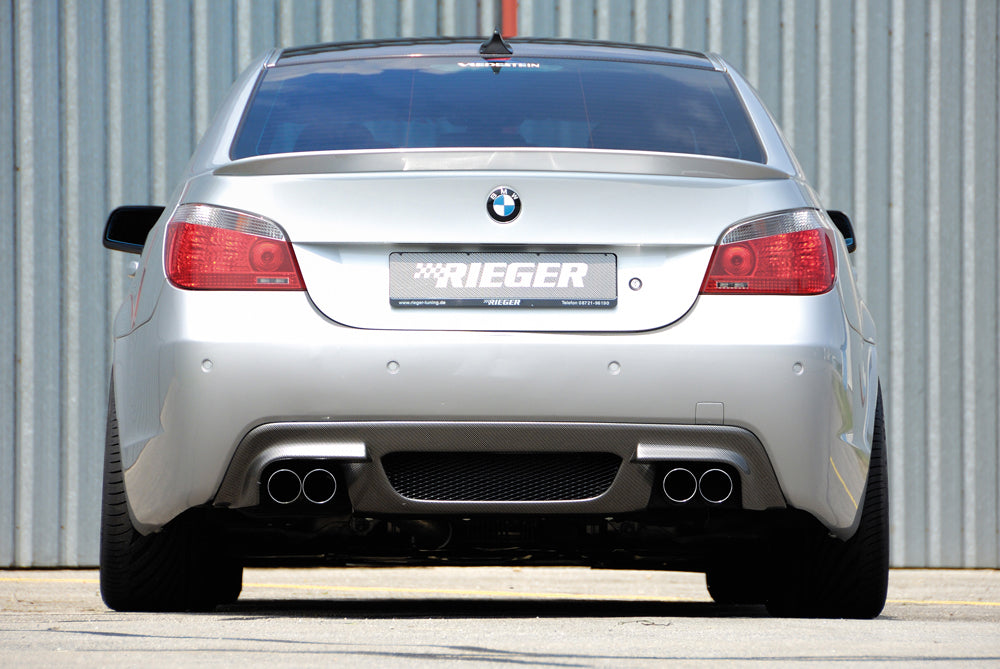 BMW 5er E60 Fox ESD li/re 2x76mm Typ 10 BMW E60/E61 520d 110/ /120/130kW  525d 120/130kW  530d 155/160/170/173kW links, rechts, 4x76mm, seitl. versetzt, mit Prägung, für RIEGER-Heckansatz, Edelstahl, 
inkl. Montagezubehör, Gutachten
