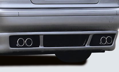 BMW 5er E39 Rieger ESD, seitl. versetzt, mit Prägung, Typ 12 für 5er BMW E39  520i/523i/525i/528i/530i seitl. versetzt, mit Prägung, für RIEGER-Heckansatz, 4x76mm, Edelstahl, 
Gutachten