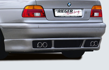 BMW 5er E39 Rieger ESD, seitl. versetzt, mit Prägung, Typ 12 für 5er BMW E39  520i/523i/525i/528i/530i seitl. versetzt, mit Prägung, für RIEGER-Heckansatz, 4x76mm, Edelstahl, 
Gutachten