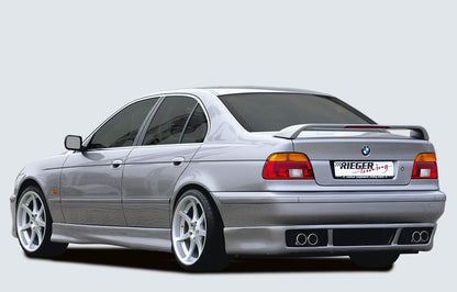 BMW 5er E39 Rieger ESD, seitl. versetzt, mit Prägung, Typ 12 für 5er BMW E39  520i/523i/525i/528i/530i seitl. versetzt, mit Prägung, für RIEGER-Heckansatz, 4x76mm, Edelstahl, 
Gutachten