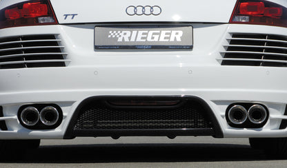 Audi TT (8J) Rieger ESD Audi TT (8J), nur 3,2 V6 184kW Typ 17, li./re. je Seite 2x100mm links, rechts, seitl. versetzt, mit Absorber, 2x100mm, für RIEGER-Heckansatz, 
Edelstahl, Inklusive Montagematerial, Gutachten,