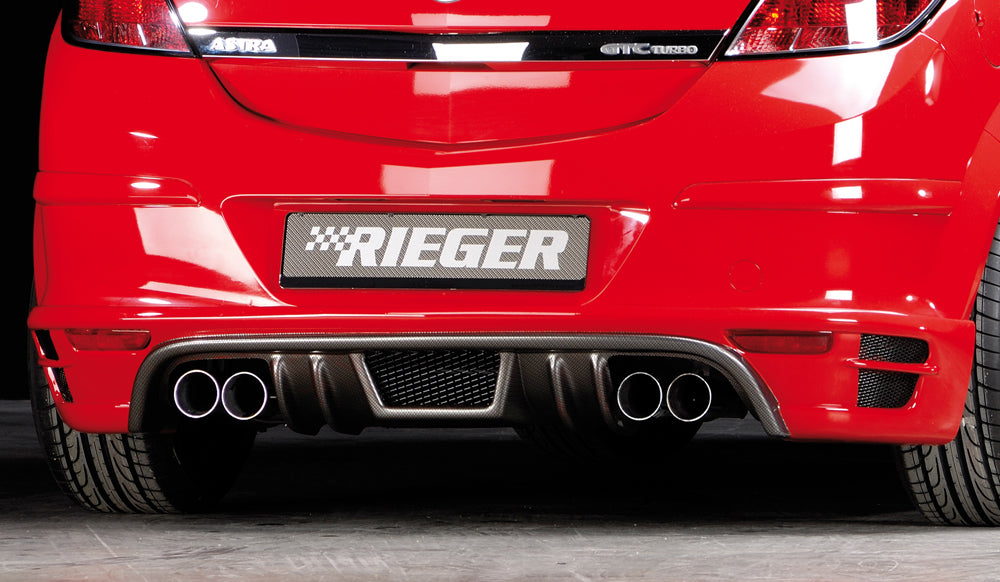Opel Astra H Rieger Halbanlage ab Kat, für RIEGER-Heckansatz 1.6l Turbo 132 kW, 2.0l Turbo 125 kW / 147 kW für RIEGER-Heckansatz, rechts, links, 4x76mm, Edelstahl, 
inkl. Gutachten