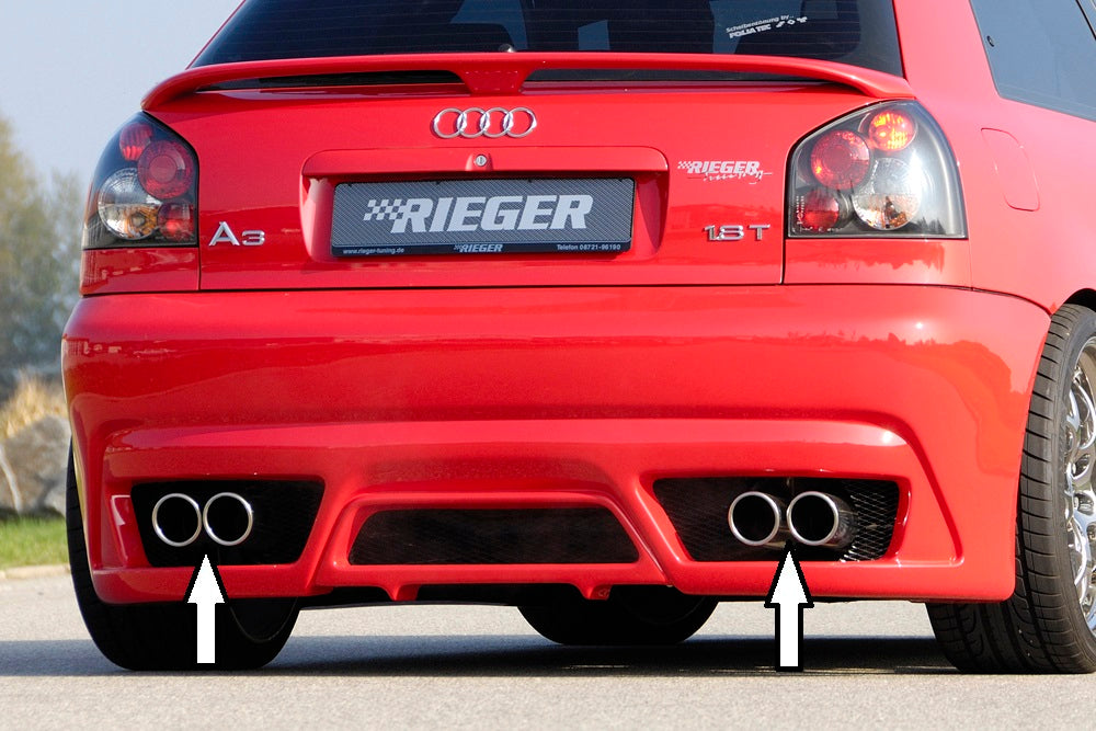 Audi A3 (8L) Rieger ESD, links/rechts, eingerollt Typ 16 Audi A3 (8L) rechts, links, eingerollt, 4x90mm, für RIEGER-Heckansatz, Edelstahl, 
inkl. Gutachten