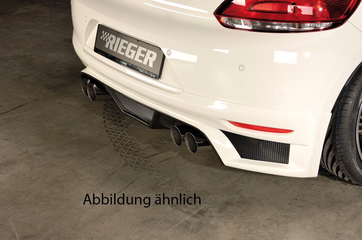 VW Scirocco 3 (13) Rieger ESD, 4x80mm Typ 14, ohne Siebrohreinsatz -090 VW Scirocco 2,0l TFSI 147/155kW 2,0l TDI103kW links, rechts, 4x80mm, ohne Siebrohr, seitl. versetzt, mit Prägung, für RIEGER Heckansatz u. -einsatz, Edelstahl, 
inkl. Gutachten