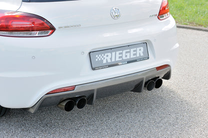 VW Scirocco 3 (13) Rieger ESD, 4x90mm Typ 14, ohne Siebrohreinsatz -092 VW Scirocco 2,0l TFSI 147/155kW 2,0l TDI103kW links, rechts, 4x90mm, ohne Siebrohr, seitl. versetzt, mit Prägung, für RIEGER Heckansatz u. -einsatz, Edelstahl, 
inkl. Gutachten