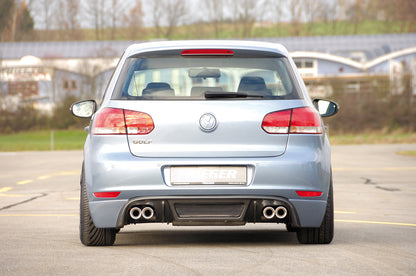 VW Golf 6 Rieger ESD 4x80 Typ14, Golf 6 1.4l 59kW, 1.6l 75kW 2.0l FSI 1.9 TDI 66/77kW, 2.0 TDI81/100/103kW 4x80mm, links, rechts, seitl. versetzt, ohne Siebrohr, schräg, für RIEGER-Heckansatz, Edelstahl, 
inkl. Gutachten