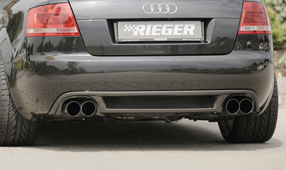 Audi A4 (8H) RIEGER ESD li./re. Typ 14, Audi A4 (8H) Cabrio 2.0l 147kW  2.4l 125kW  3.0l 162kW links, rechts, 4x90mm, rund, scharfkantig, schräg, seitl. versetzt, für RIEGER-Heckeinsatz, Edelstahl, 
inkl. Montagezubehör, Gutachten
