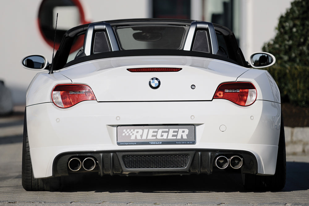 BMW Z4 (E85) Rieger ESD, Ls/Rs, 4x90mm, Typ 12 BMW Z4 (Z85)  Coupe / Roadster links, rechts, mit Prägung, für RIEGER-Heckansatz, 4x90mm, Edelstahl, 
inkl. Montagezubehör, Gutachten