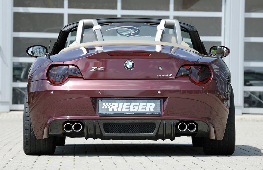 BMW Z4 (E85) Rieger ESD, Ls/Rs, 4x90mm, Typ 12 BMW Z4 (Z85)  Coupe / Roadster links, rechts, mit Prägung, für RIEGER-Heckansatz, 4x90mm, Edelstahl, 
inkl. Montagezubehör, Gutachten