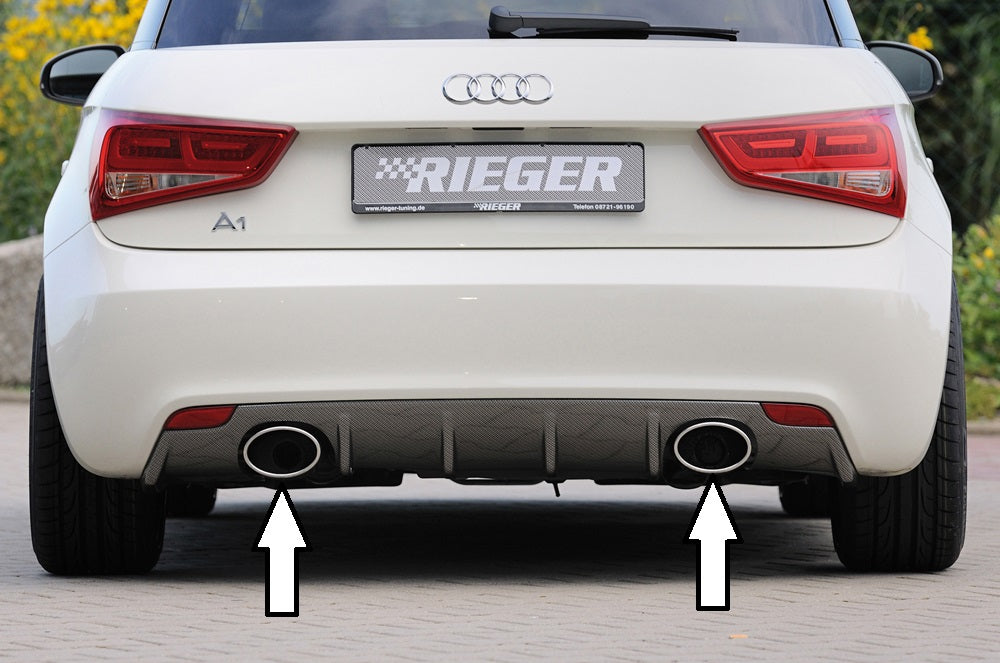 Audi A1 (8X) Rieger ESD, Ls/Rs, je 1x140x90 oval, Typ 32, Audi A1 (8X), 1.2l 63kW 1.4l 90/103/132kW 1.2l 63kW 1.4l 90/103/132kW   1.6 TDI 77kW
links, rechts, oval, eingerollt, für RIEGER-Heckeinsatz, 1x140x90mm, mit Prägung, Edelstahl