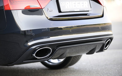 Audi A4 (B8/B81) Rieger ESD Audi A4/A5 (B8) 4Zyl.  ø 55mm Anflutung 1,8l TFSI 88/118/125kW  2,0l TDI 105/125/130/140kW links, rechts, mit Y-Adapter, für RIEGER-Heckeinsatz RS5-Look, Edelstahl, 
inkl. Montagezubehör, Gutachten