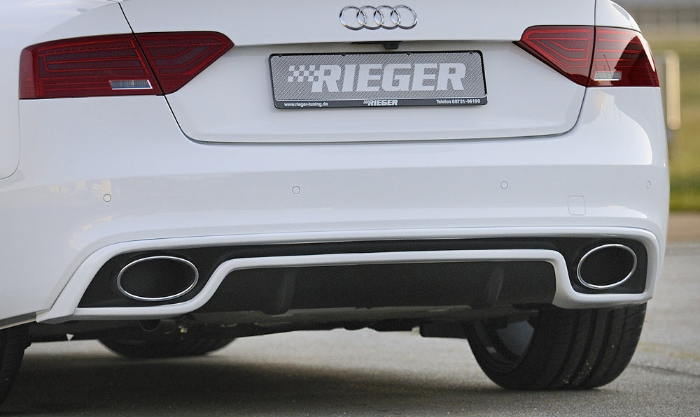Audi A4 (B8/B81) Rieger ESD Audi A4/A5  2,7l/3,0l TDI 140/176/180kW Cabrio 1,8l 118 kW  2,0l TFSI 132/155/kW  3,0l TDI links, rechts, für RIEGER-Heckeinsatz RS5-Look, Edelstahl, 
inkl. Montagezubehör, Gutachten