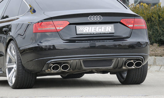 Audi A5 (B8/B81) Rieger ESD, li/re, Audi A5 (B8) Sportback, ø 55mm 4 Zyl. 1,8 TFSI 118 KW, 2,0 TDI 105/125/130 KW 4x115x85mm, für RIEGER-Heckansatz, für RIEGER-Heckeinsatz, mit Y-Adapter, links, rechts, Edelstahl, 
inkl. Montagezubehör, Gutachten