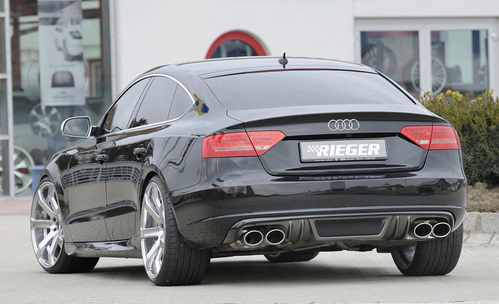 Audi A5 S5 (B8/B81) Rieger ESD links/rechts, Audi S5 (B8) Sportback 3,0l TFSI 245kW (S5 Quattro) 4x115x85mm, für RIEGER-Heckansatz, für RIEGER-Heckeinsatz, links, rechts, Edelstahl, 
inkl. Montagezubehör, Gutachten