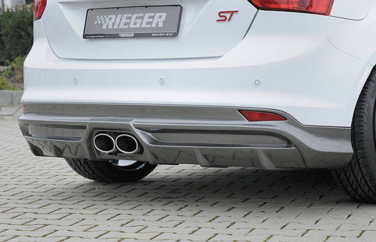 Ford Focus 3 ST Wolf Heckschürzenansatz  W1218640  für orig. Endrohr mittig, für Doppelendrohr mittig, (2x120x90mm oval), ABS, Carbon-Look, 
inkl. Montagezubehör, Gutachten