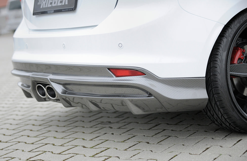 Ford Focus 3 ST Wolf Heckschürzenansatz  W1218640  für orig. Endrohr mittig, für Doppelendrohr mittig, (2x120x90mm oval), ABS, Carbon-Look, 
inkl. Montagezubehör, Gutachten