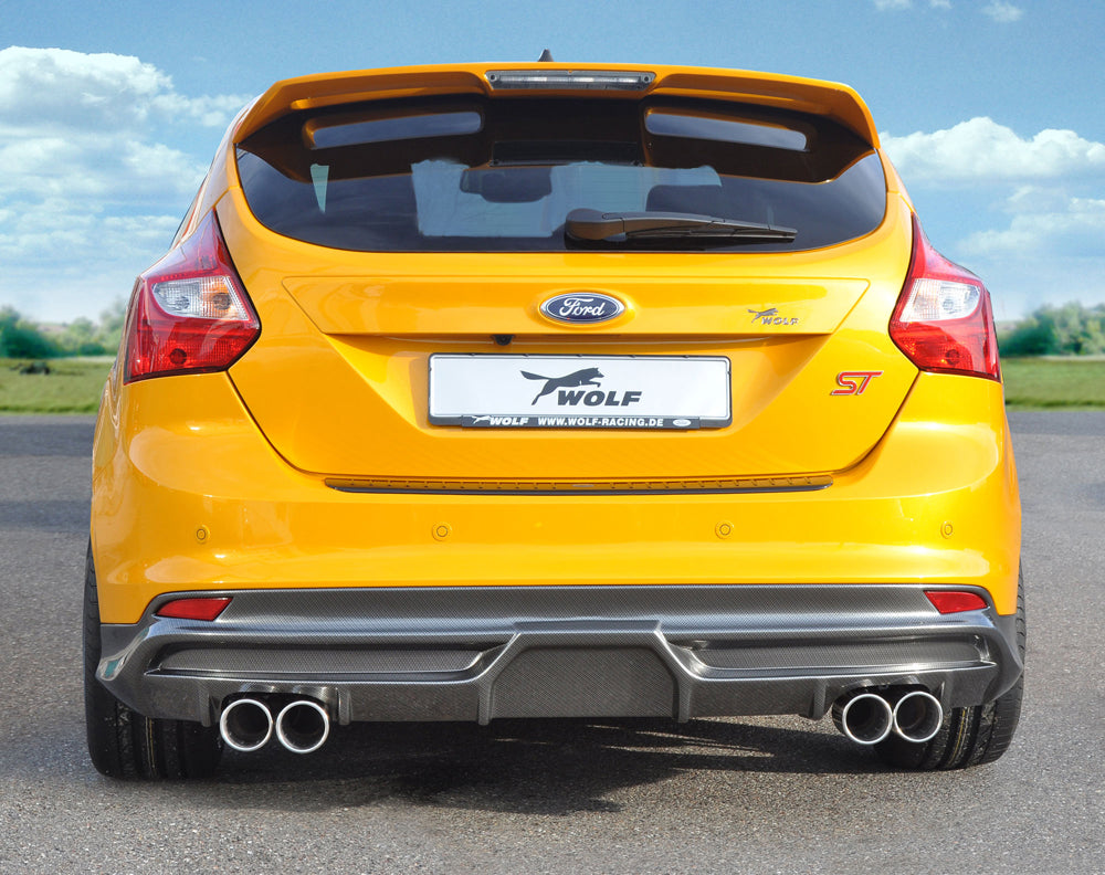 Ford Focus 3 ST Wolf Heckschürzenansatz  W1218642  für Doppelendrohr li. u. re., (4x90mm ø), ABS, Carbon-Look, 
inkl. Montagezubehör, Gutachten