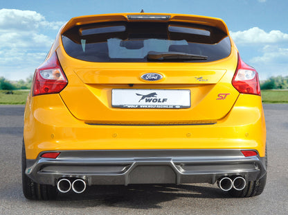 Ford Focus 3 ST Wolf Auspuffanlage ab Turbo m. Doppelendrohr li/re 4x90mm, Ford Focus 3 ST, 2,0i Eco-Boost 184kW links, rechts, (4x90mm ø), Edelstahl, 
inkl. Montagezubehör, Gutachten