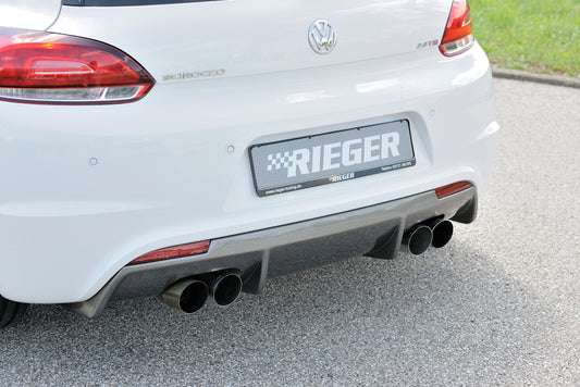 VW Scirocco 3 (13) Rieger ESD, 4x90mm Typ 14,  ohne Siebrohreinsatz VW Scirocco  1.4l TSI 90/118kW 2x90mm, links, rechts, seitl. versetzt, mit Prägung, ohne Siebrohr, für RIEGER Heckansatz u. -einsatz, Edelstahl, 
inkl. Gutachten