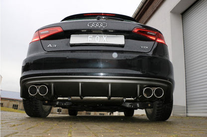 Audi A3 (8V) Fox ESD für Audi A3 (8V), li./re. 4x90mm, Typ 16 1,4l TFSI 90/92/103/110kW  nur Sportback links, rechts, 4x90mm, Edelstahl,
Typ 16: rund, eingerollt, 15° schräg,
Rohrquerschnitt:	 70mm
inkl. EG-Gutachten (eintragungsfrei)