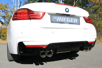 BMW 4er F32  (3C) Rieger ESD BMW 4er F32/F33/F36, nur 435i 225/250kW 4x80mm, rund 15° schräg (Typ 25) mit Typ-B Einsatz links, rechts, 4x80mm, für RIEGER-Heckeinsatz, Edelstahl, für Fzg. mit M-Technik, 
inkl. Montagezubehör, ABE