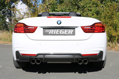 BMW 4er F32  (3C) Rieger ESD BMW 4er F32/F33/F36, nur 435i 225/250kW 4x80mm, rund 15° schräg (Typ 25) mit Typ-B Einsatz links, rechts, 4x80mm, für RIEGER-Heckeinsatz, Edelstahl, für Fzg. mit M-Technik, 
inkl. Montagezubehör, ABE