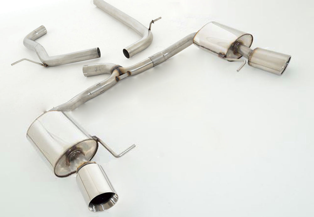 Seat Leon (5F) Friedrich Gruppe A Duplex-Anlage li/re, je 1x100mm Frontantrieb - 2.0l TDI 135kW links, rechts, 1x100mm, abgeschrägt, breite Kante (Typ 51), Edelstahl, 
inkl. Montagezubehör, Gutachten