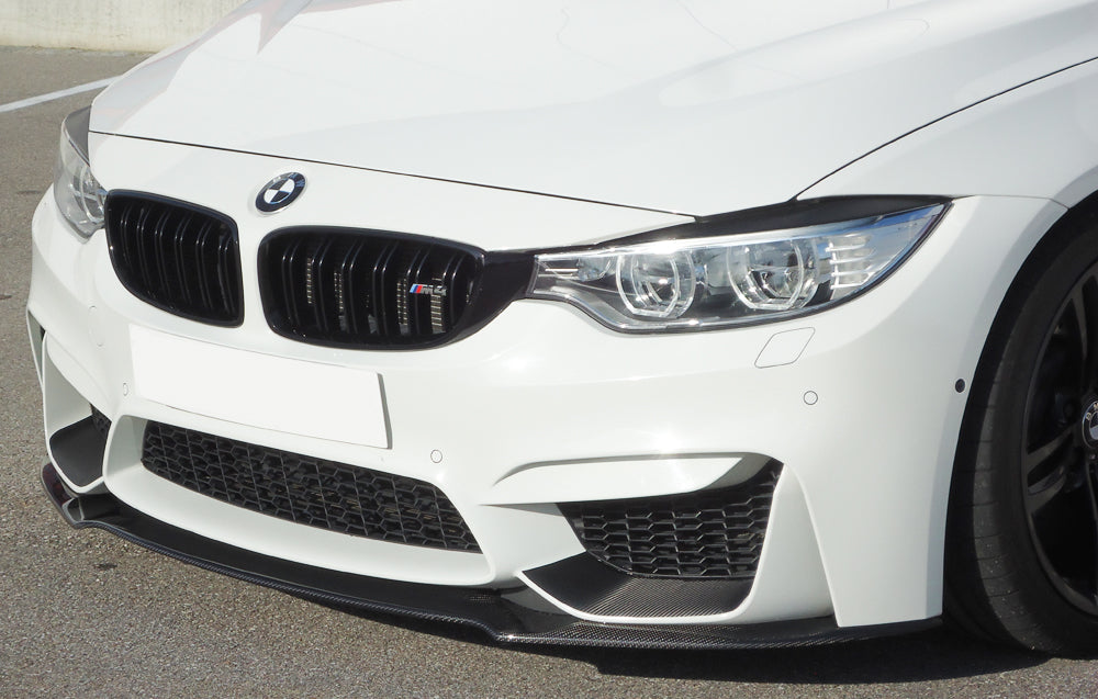 BMW 3er F80 M3 (M3) Carbon Spoilerschwert für BMW M4 F82/F83 u. M3 F80 für orig Frontschürze (ohne M-Performance-Aufsatz) gekantete Version, für orig. Frontschürze, Carbon, 
inkl. Montagezubehör, Gutachten