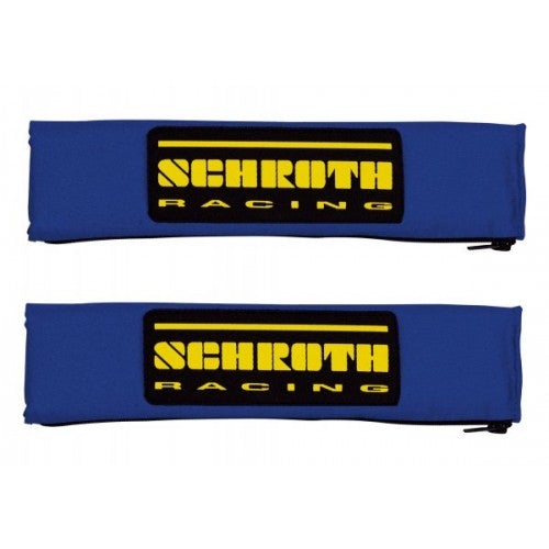 2" Gurtpolster blau mit schwarz/gelbem SCHROTH RACING Logo 100% Baumwolle