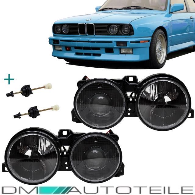 2x Fadenkreuz Scheinwerfer Schwarz H1/H1 DE Hella Look für BMW E30 3er 82-94