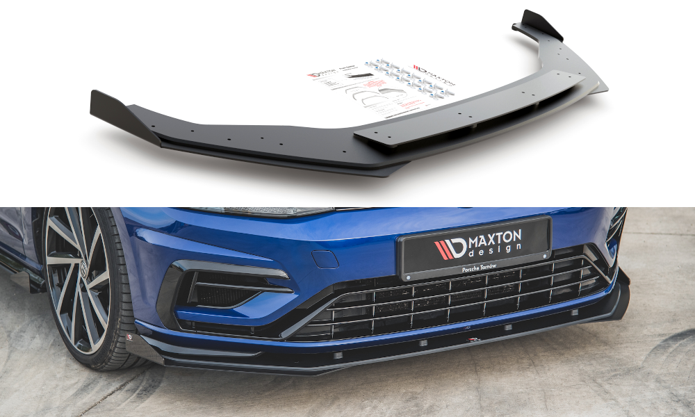 Robuste Racing Front Ansatz für passend +Flaps für VW Golf 7 R / R-Line Facelift schwarz Hochglanz