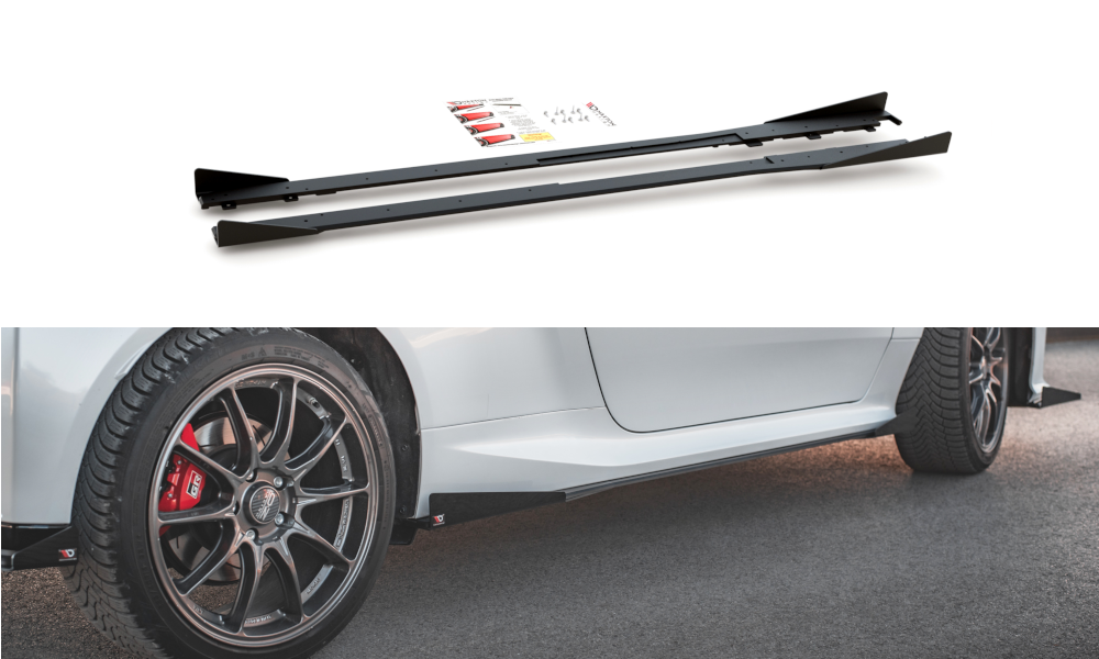 Robuste Racing Seitenschweller Ansatz für für + Flaps Toyota GR Yaris Mk4  schwarz Hochglanz