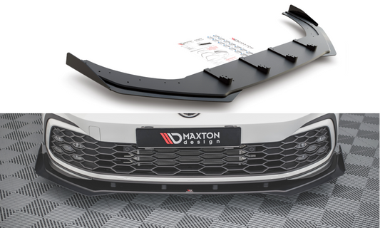 Robuste Racing Front Ansatz für passend +Flaps für Volkswagen Golf 8 GTI schwarz Hochglanz