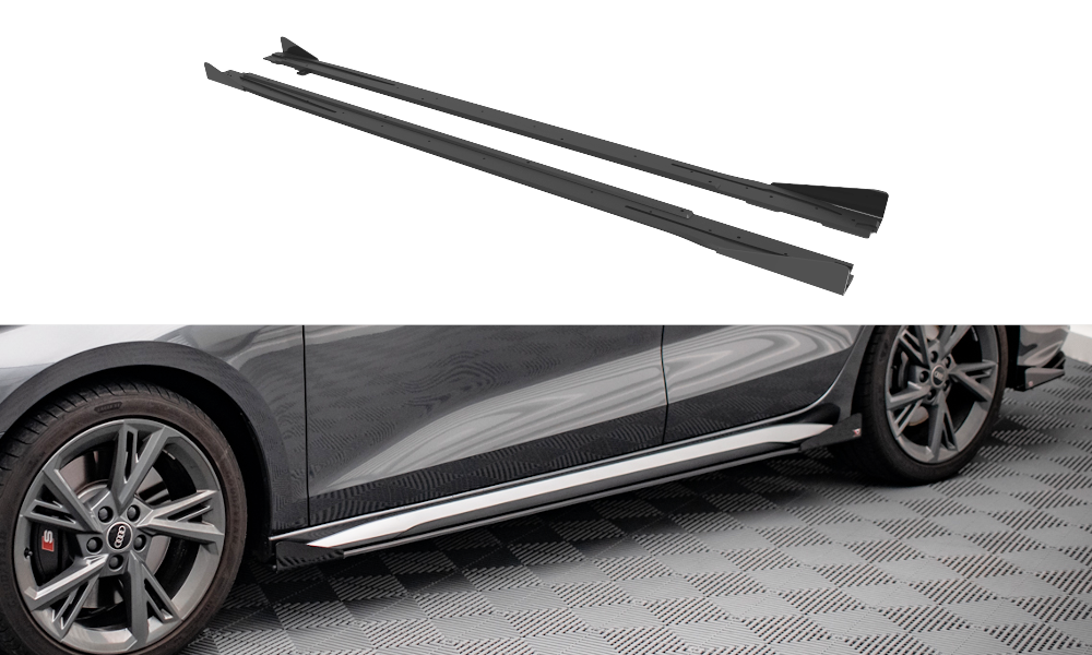 Street Pro Seitenschweller Ansatz für + Flaps Audi S3 / A3 S-Line 8Y schwarz Hochglanz