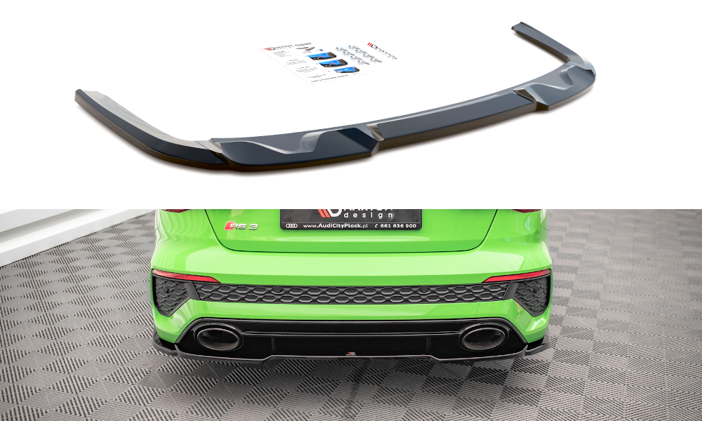 Mittlerer Diffusor Heck Ansatz für Audi RS3 Limousine 8Y schwarz Hochglanz