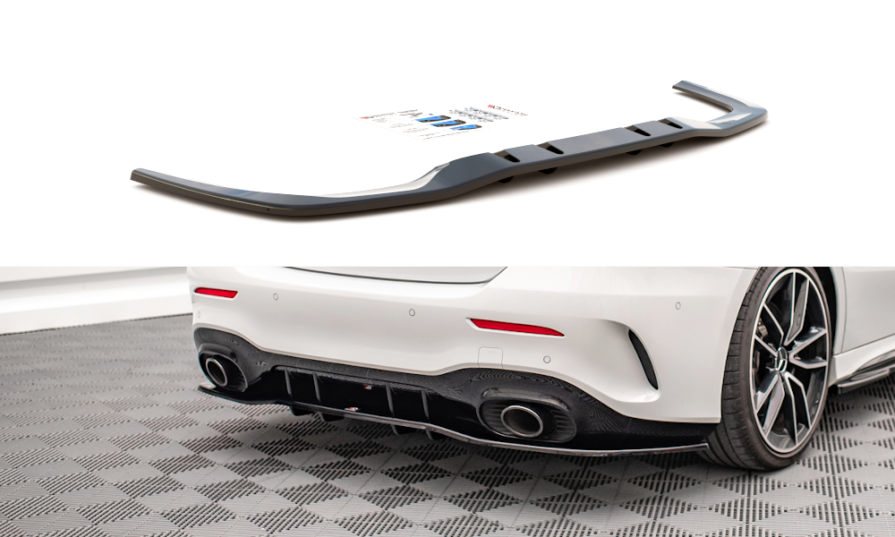 Mittlerer Diffusor Heck Ansatz DTM Look für V.1 Mercedes A 35 AMG Limousine V177 schwarz Hochglanz