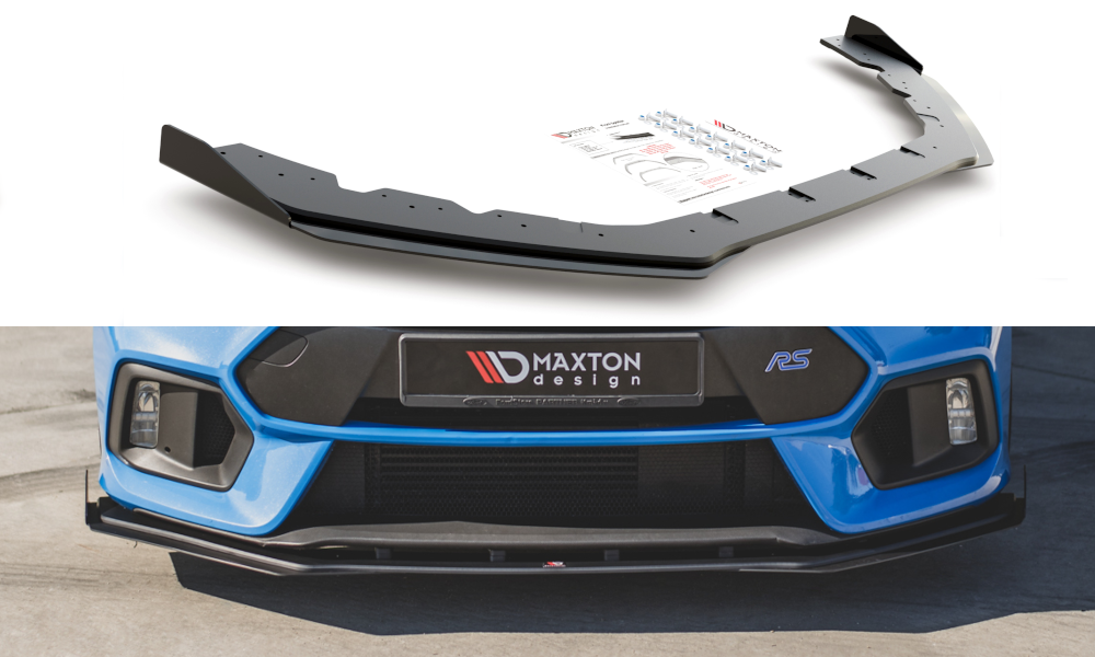 Robuste Racing Front Ansatz für passend +Flaps für Ford Focus RS Mk3 schwarz Hochglanz