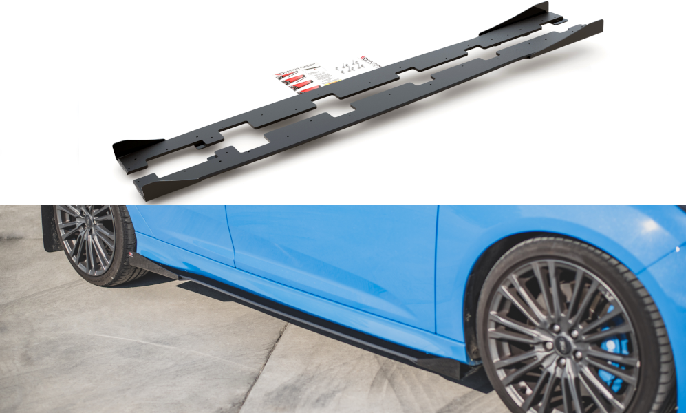 Robuste Racing Seitenschweller Ansatz für für + Flaps Ford Focus RS Mk3 schwarz Hochglanz