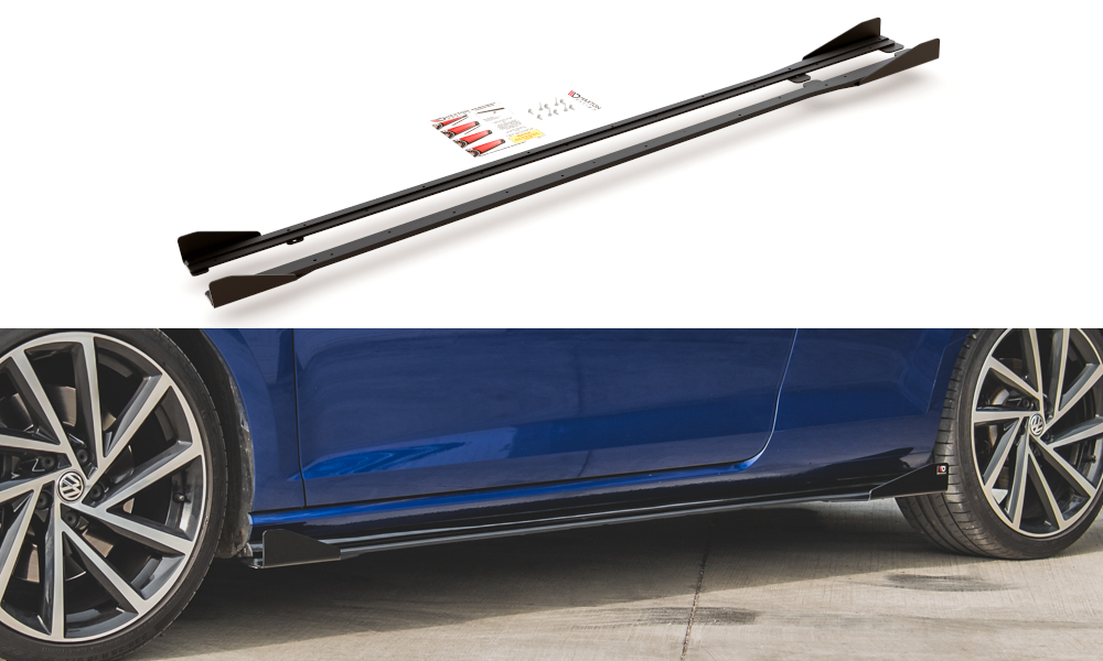 Robuste Racing Seitenschweller Ansatz für für + Flaps VW Golf 7 R / R-Line Facelift schwarz Hochglanz