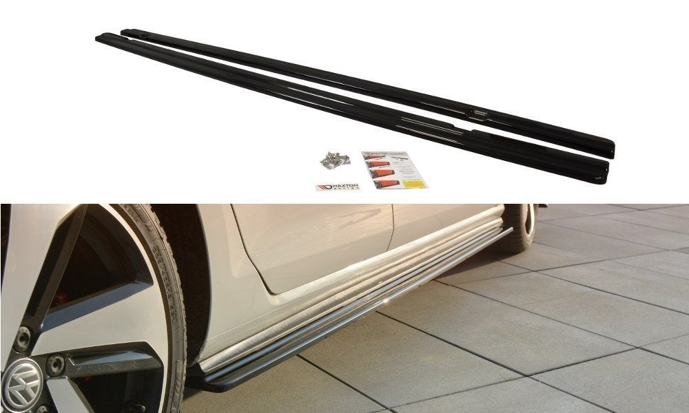 Seitenschweller Ansatz für VW GOLF 7 GTI PREFACE/FACELIFT (breit) schwarz Hochglanz