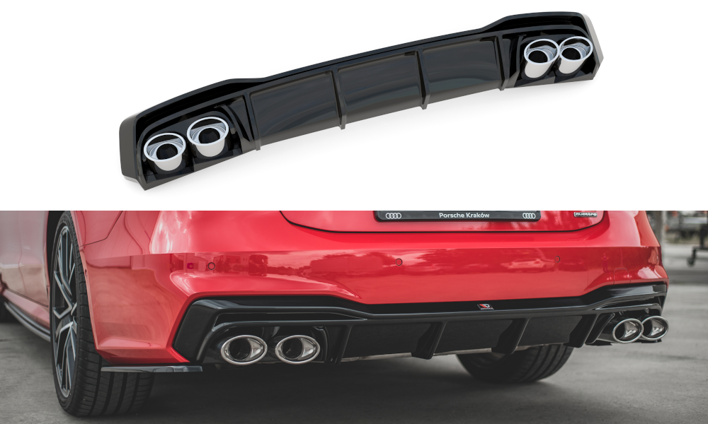 Diffusor Heck Ansatz für + Endschalldampfer Sportauspuff Attrappe Audi A7 C8 S-Line
