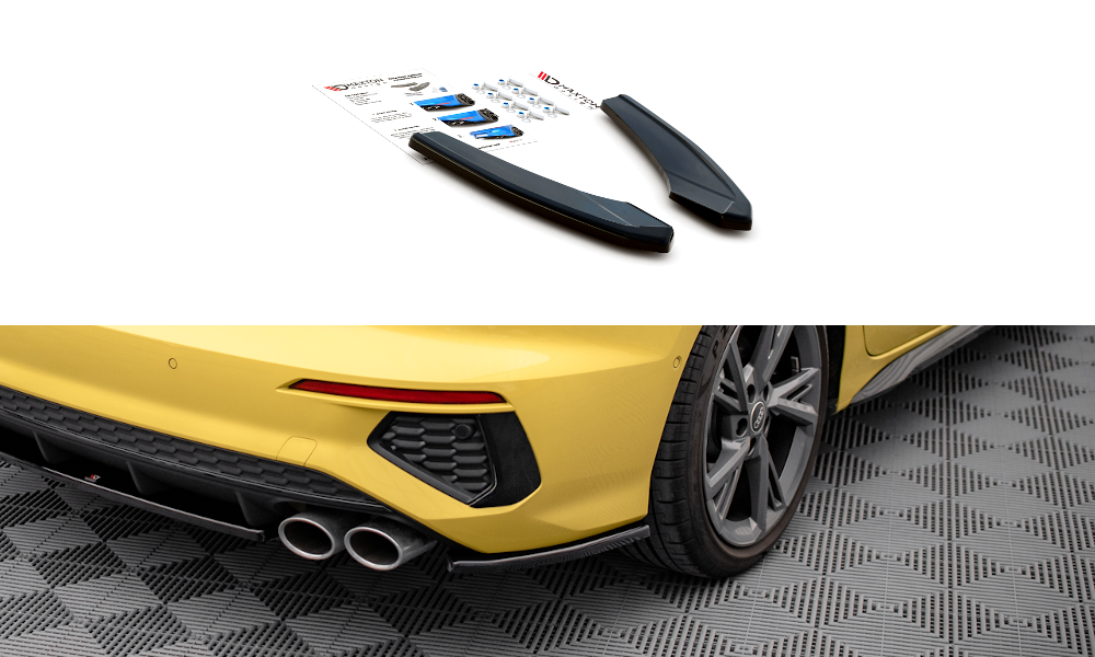 Heck Ansatz Flaps Diffusor für Audi S3 Limousine 8Y schwarz Hochglanz