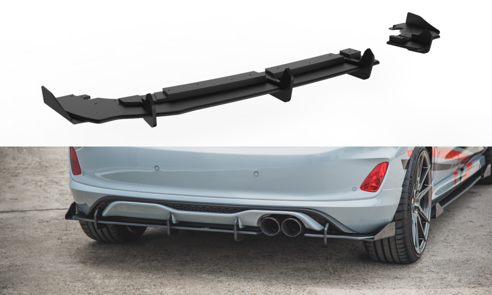 Robuste Racing Diffusor Heck Ansatz +Flaps für Ford Fiesta Mk8 ST schwarz Hochglanz