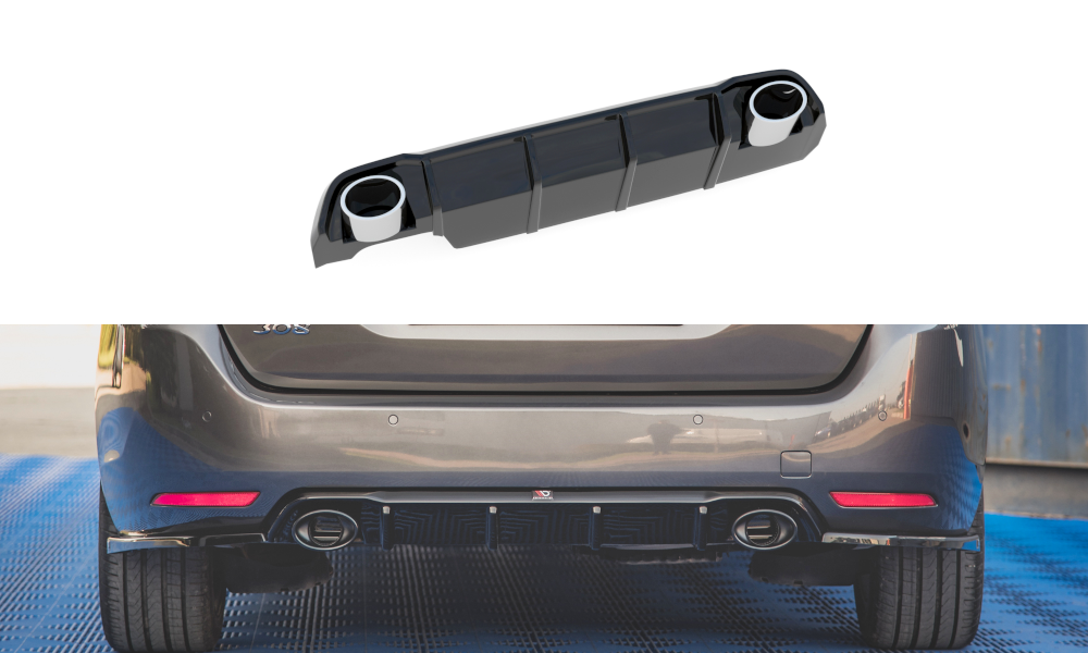 Diffusor Heck Ansatz für + Endschalldampfer Sportauspuff Attrappe Peugeot 308 SW Mk2 Facelift